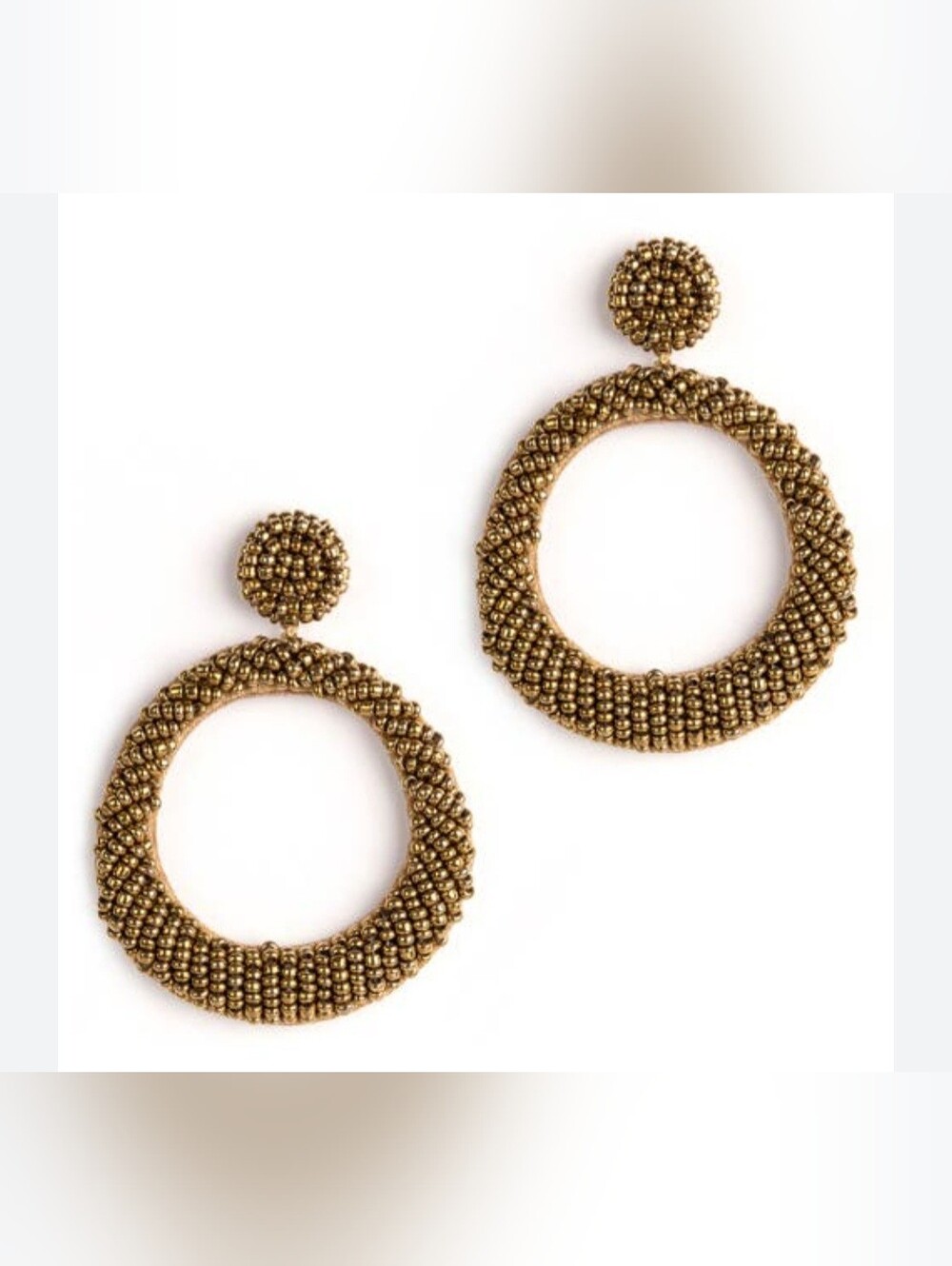 Gold Beaded Circle Drop Earrings - Women Jewelry